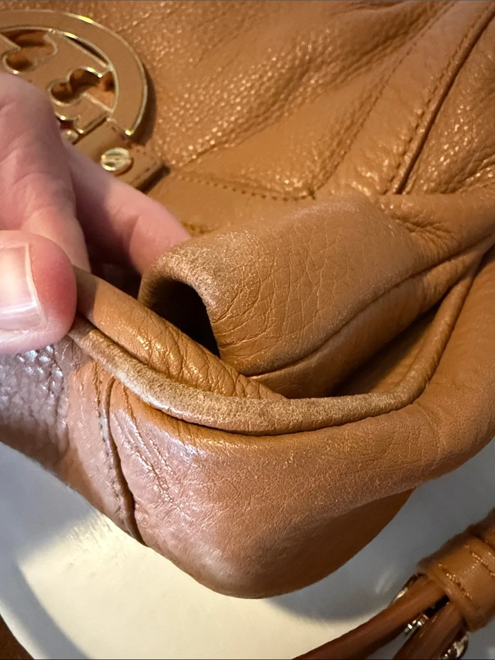 Tory Burch Camel Brown Leather Crossbody with Gold Logo